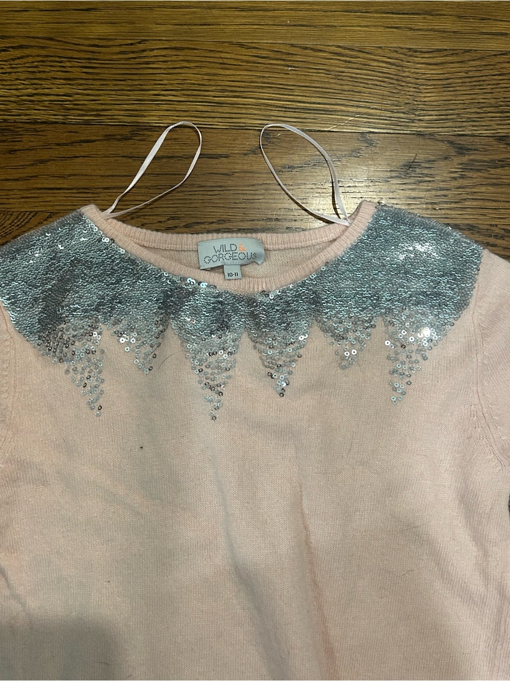 Girls' Light Pink Sequin Crewneck Sweater